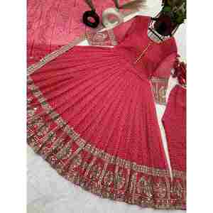 DESIGNER GEORGETTE IMPRESSION NUMÉRIQUE BRODERIE SÉQUENCE TRAVAIL ROBE BAS AVEC DUPATTA ROSE - Product Image 2