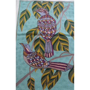 Bohemian Tapestry Kashmiri Aari Hand Embroidery Colorful Birds Design <b>Wall</b> <b>Decor</b> Indoor Use Sustainable Durable Dry Clean - Product Image 1