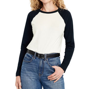 Camiseta Unisex Casual Raglan de Manga Larga con Cuello Redondo, Corte Regular, Color Sólido Multicolor, Blanca - Product Image 2