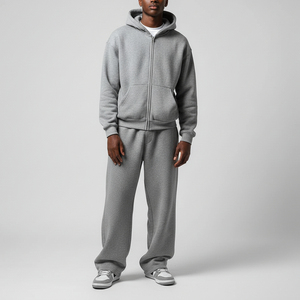 ชุดเซ็ต 2 ชิ้น เสื้อฮู้ดดี้และกางเกงวอร์มผ้าฝ้าย 100% น้ำหนักปานกลาง 220 กรัม สไตล์วินเทจ สตรีทแวร์ ซิปหน้า พร้อมโลโก้แบบกำหนดเอง - Product Image 4