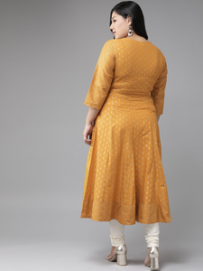 Robe de soirée formelle en coton doux à manches trois quarts et col en dentelle florale moutarde pour femme grande taille – Vente en gros - Product Image 4