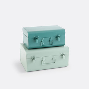 Coffre de rangement en métal rectangulaire avec couvercle à charnières, design empilable, style minimaliste, bleu et blanc, deux tailles, pour la maison et le bureau - Product Image 2