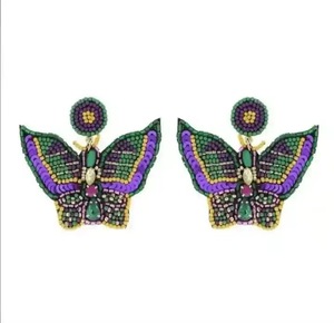 Pendientes de Mariposa Bohemios con Cuentas de Vidrio Hechas a Mano para Mujer, Color Amarillo, Verde y Morado, para Boda - Product Image 1