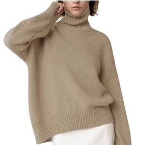 DIRECT FACTORY NEW ARRIVAL CUSTOM LOGO TURTLE NECK SWEATER CHUNKY <b>LONG</b> SLEEVE KNITTED PULLOVER HIGH LOW HEM TRENDY TOP - Product Image 1