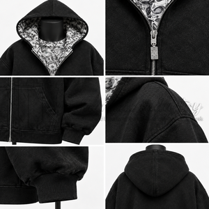 Custom <b>Black</b> <b>Zip</b> <b>Up</b> <b>Hoodie</b> Men Oversized Streetwear <b>Hoodie</b> Lining OEM ODM Wholesale Manufacturer Supplier - Product Image 6
