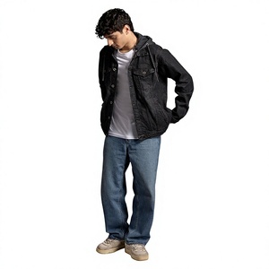 Chaqueta de Mezclilla Negra para Hombre, Bordada, Corte Regular, Lavado a la Piedra, Casual, con Bolsillos, Cierre de Botones, para Otoño e Invierno - Product Image 6