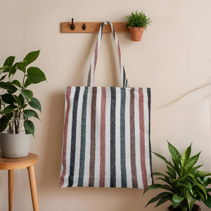 Elegant Design Good Quality 100% Carded Cotton Yarn Dyed Striped Cotton Shopping Bags at Bulk Price Exporter in India. - Product Image 3