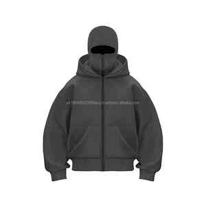 Nouveau design personnalisé – Hoodies balaclava zippés 450 g/m² pour hommes – Streetwear de haute qualité en coton uni – Hoodies ninja zippés pour hommes à capuche – Collection 2026 - Product Image 1