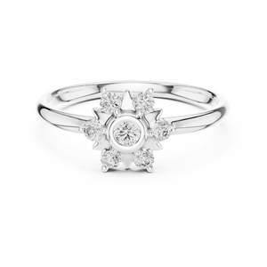 Anillo Elegante con Flor y Diamantes Cultivados en Laboratorio, Corte Redondo, Oro Sólido de 14k, Regalo para el Día de la Mujer, para Mamá - Product Image 4