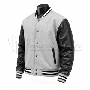 Chaqueta Varsity de Invierno Unisex Personalizada, Ecológica, Transpirable y Resistente al Viento, Chaqueta de Béisbol con Letras Bordadas, Mangas de Cuero PU Negro - Product Image 3