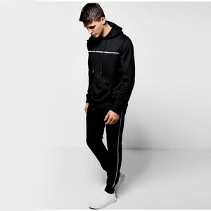 Survêtement à capuche noir pour homme, manches longues, couleur unie, vêtement décontracté, respirant, polyester, coupe classique, avec poches latérales - Product Image 4