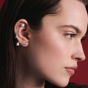 Minimalist 925 Silver Pearl <b>Cuff</b> <b>Earrings</b> With Channel Setting For Women Everyday Wear - Product Image 1