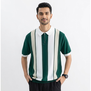 เสื้อยืดแขนสั้นผ้าฝ้ายถักคุณภาพสูง 100% สำหรับผู้ชาย พิมพ์ลายโลโก้ดิจิทัลตามสั่ง ทรงหลวม ซิปครึ่งตัว - Product Image 5