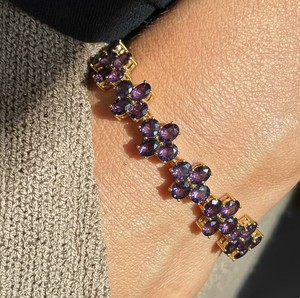 Oval Cut Natural Amethyst Stone Charm <b>Bracelet</b> Women 925 Sterling Silver Gold Plated Elegant Purple <b>Gemstone</b> Gift Her - Product Image 1