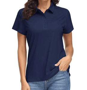 Camiseta Casual de Mujer al por Mayor, Jersey de Secado Rápido, Color Sólido, Transpirable, Manga Corta, Cuello Camisero - Product Image 5