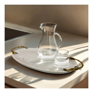 Plateau de service ovale en marbre blanc avec poignée design, plateau décoratif de luxe pour la maison, la cuisine, l'hôtel, la salle à manger et le service des invités - Product Image 3