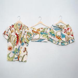 Conjunto de Pijama de Manga Corta con Cuello en V y Cordón Ajustable para Mujer, Romántico y de Lujo, Talla Grande, 100% Algodón, Transpirable y de Secado Rápido - Product Image 4