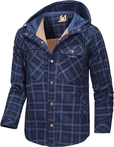 Vente en gros de vestes zippées d'hiver unisexe à manches longues, en flanelle à carreaux, patchwork, doublées en polaire épaisse et matelassée, en toile, à prix abordable - Product Image 5