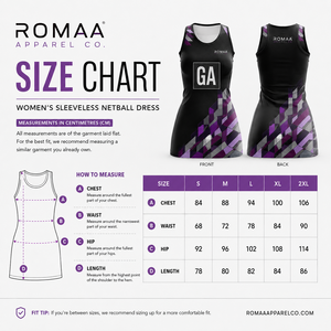 Vestido de netball personalizado para mujer, sin mangas, con cuello redondo, uniforme de equipo con dorsal posicionado, en colores negro, ciruela, morado, lila y gris. - Product Image 4