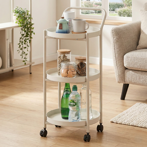 Carrito de Servicio Redondo de Metal Moderno de 3 Niveles, Resistente y Fácil de Limpiar, para Cocina y Sala de Estar, Contenedor de Alimentos - Product Image 2