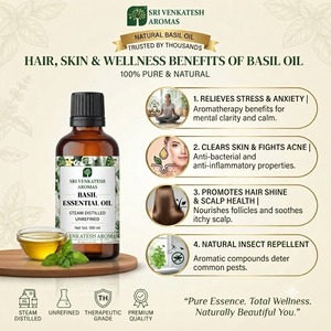 Basil <b>Essential</b> <b>Oil</b> Steam Distilled Botanical <b>Oil</b> for Cosmetic Fragrance Personal Care Formulations Bulk Supply OEM ODM Export - Product Image 2