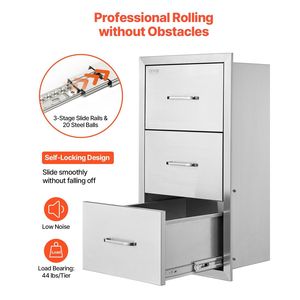 Cassetti a triplo accesso per cucina da esterno 18.5"W X 22.5"H X 22.5"D, armadietti a incasso in acciaio inossidabile per isola barbecue - Product Image 5