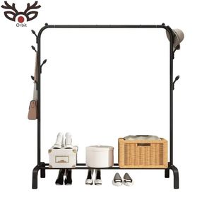 Moderno tendedero de ropa de acero inoxidable negro con un solo poste y organizador de ropa con estante para zapatos para sala de estar - Product Image 2