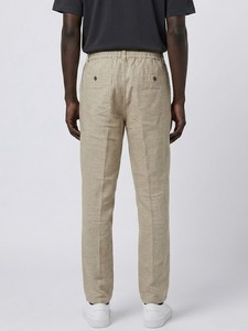 Pantalon décontracté pour homme en lin beige foncé avec cordon de serrage à la taille, devant plat élastique, léger et respirant pour l'été - Product Image 2