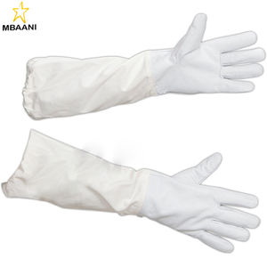 Guantes de abeja de cuero de piel de cabra para hombres y mujeres con mangas largas de lona y puños elásticos para aficionados y apicultores profesionales - Product Image 1