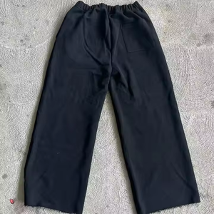 Pantalon large noir pour homme, taille élastique, coton, décontracté, respirant, poches latérales, pour l'automne - Product Image 1