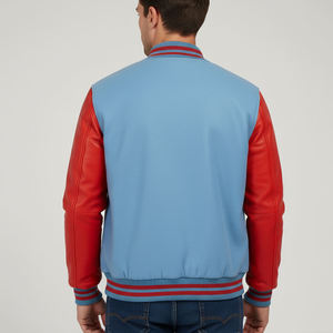 Custom Manufacturer Plain Dyed Solid Men's Varsity Jacket Stand Front Breathable Windproof - Product Image 2