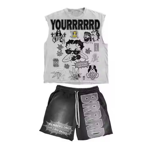 Men's Custom Breathable Polyester/Cotton Summer Tank Top Matching Shorts Set Elastic Waist Loose Fit Crew Neck Sublimation - Product Image 1