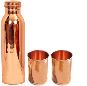 Bouteille d'eau en cuivre pour le bureau et les voyages, cadeau personnalisé, vaisselle de boisson, bouteille d'eau 100 % cuivre, 2 verres, vente chaude - Product Image 1