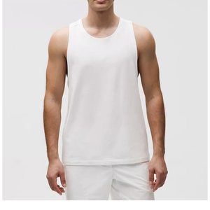Men's <b>White</b> Sleeveless Tank <b>Top</b> Stand Collar Printed Casual Knitted Cotton Breathable Washed Embroidery Sporty Fit Workout Wear - Product Image 3