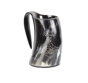 Verre à bière authentique, moderne, de luxe, écologique, naturel, fait main, vintage, personnalisable, en forme de corne, poli miroir, pour les fêtes - Product Image 1