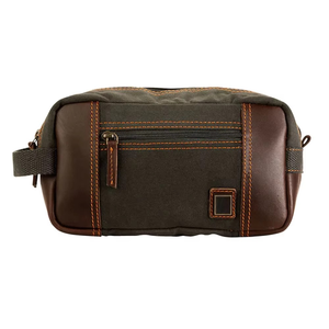 Vintage Letter Pattern Polyester Shave Kit Toiletry Bag with Zipper Closure Large Capacity Water Resistant Brown/Green Stitching - Product Image 1