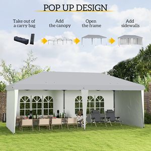 "20FT X 10FT White Pop up <b>Canopy</b> <b>Tent</b> with 4 Sidewalls & Carry Bag for Garden Patio" - Product Image 4