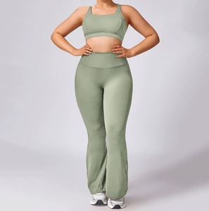Premium OEM Custom Mid Waist <b>Flared</b> Yoga <b>Leggings</b> Plus Size Seamless Spandex/Polyester Breathable Eco-Friendly Quick Dry Fitness - Product Image 1