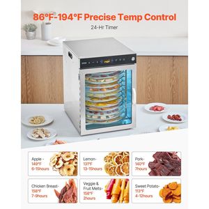 Essiccatore Alimentare Elettrico Rotante da 800W con 12 Vassoi in Acciaio Inossidabile, Temperatura Regolabile e Timer 24 Ore per Alimenti - Product Image 5