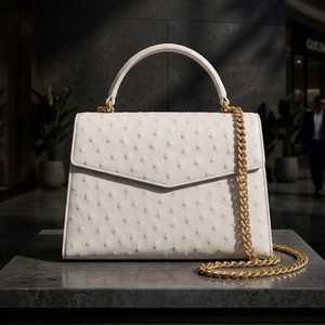 Sac à main en cuir d'autruche, sac à main en cuir véritable vintage personnalisé, sac à main classique pour femmes, sac à main en cuir véritable détachable pour un usage quotidien - Product Image 3