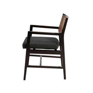 Modern Rattan <b>Dining</b> <b>Chair</b> Solid Wood Arm <b>Chair</b> Upholstered Seat Restaurant Cafe Furniture - Product Image 3