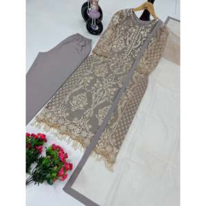 Conjunto de ropa de fiesta de diseñador para mujer Top Pant Dupatta con encaje elegante - Product Image 3