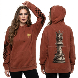 Veste à capuche zippée marron délavée pour femme, motif papillon chenille de la mort, effet vieilli, tons terreux, coupe oversize, style streetwear, vente en gros - Product Image 3