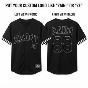 220 GSM Premium Polyester Interlock Men Baseball Jersey Black <b>White</b> Ribbed Trim Custom Rhinestone Logo <b>Button</b> Front - Product Image 1