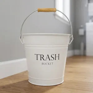 Poubelle en métal blanc avec poignée en bois, poubelle décorative pour la maison, le bureau, la salle de bain, la cuisine - Product Image 6
