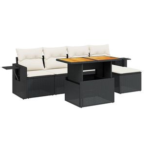 Ensemble de canapé de jardin à 6 places avec accoudoirs réglables, en rotin PE noir, confortable et élégant, meubles d'extérieur - Product Image 2