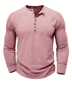 Men's Short Sleeve Henley T-Shirt Solid Color Knitted Cotton Regular Fit Casual V-neck Regular Length Enzyme Wash Breathable - Product Image 4