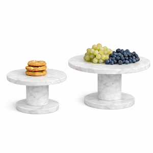 Support à gâteau de luxe en marbre blanc avec base cylindrique – Présentoir élégant pour desserts, idéal pour la table, la pâtisserie et la décoration - Product Image 1