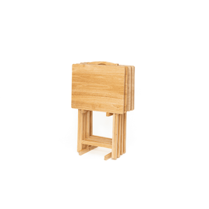 Natural Rubberwood <b>Folding</b> TV <b>Tray</b> <b>Table</b> Set with Storage Rack 4-Piece Indoor Stand - Product Image 5