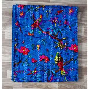 Couvre-lit Kantha imprimé réversible fait main, vintage, écologique, toutes saisons, double taille, 100 % coton biologique - Product Image 6